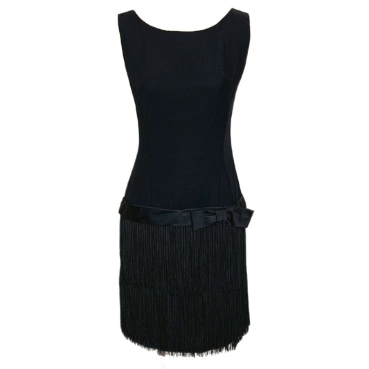 60s Black Fringe Skirt Flapper Dress