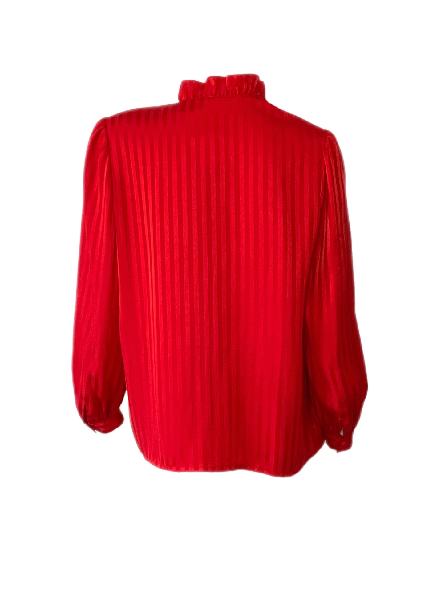 Red Striped Ruffle Breasted Blouse