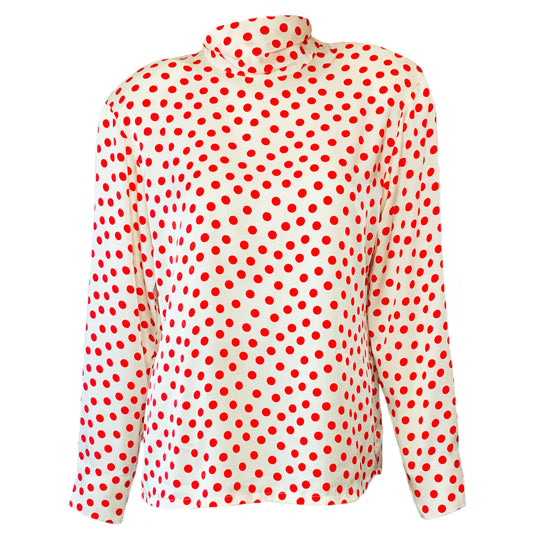 80’s Mock Neck Red Polka Dot Blouse