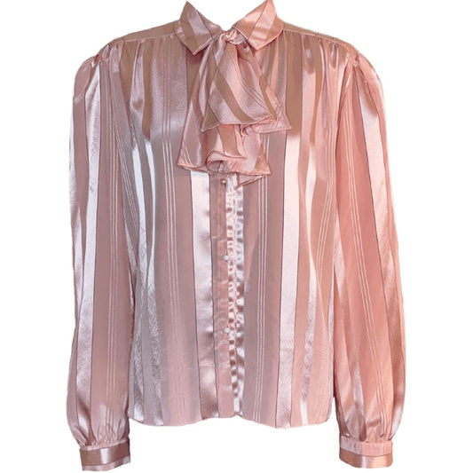 80's Champagne Pink Ruffle Neck Blouse