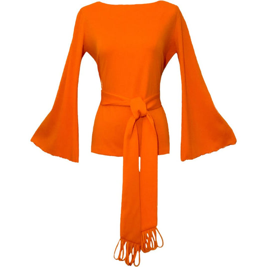 70s Vibrant Orange Bell Sleeve Top