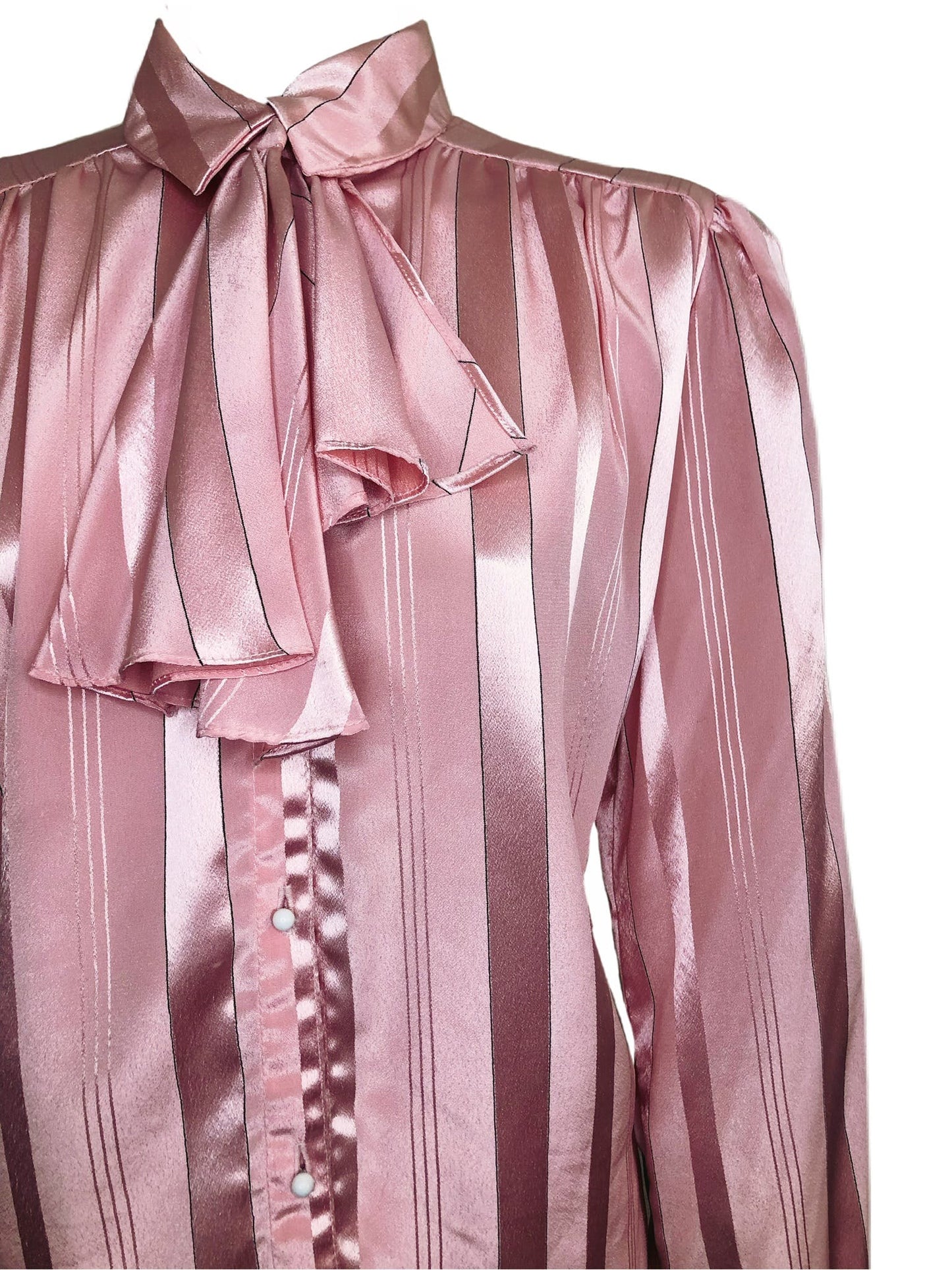 80's Champagne Pink Ruffle Neck Blouse